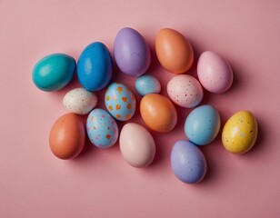 Fototapeta na wymiar above shot of colourful painted easter eggs