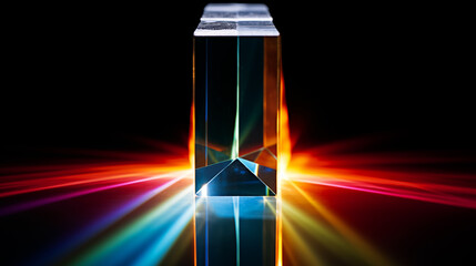 Geometric figures prisms with light diffraction of spectrum colors and reflection - obrazy, fototapety, plakaty