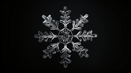 Black background snowflake isolated abstract object.