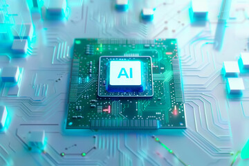 modern processor chip with the word AI in the center