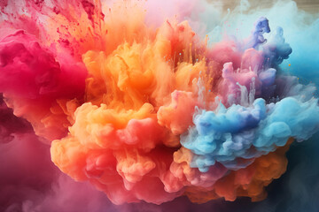 Nuage constitué de poudres multicolor, coloré, pour des produits de cosmétique, éclat de couleur