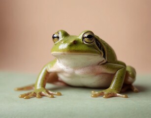 Green frog on the pastel background. 29 february leap year day concept