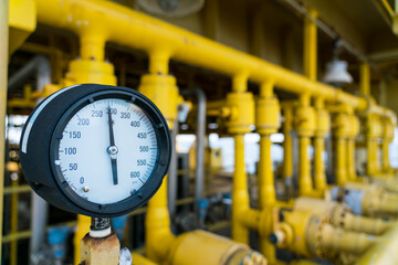 PSI pressure gauge Inside the offshore petroleum pipeline.