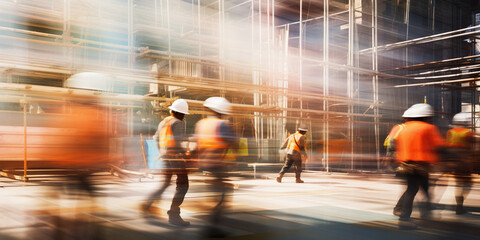 Image of the movement of engineers and construction workers in the construction zone. Ai generate.
