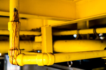 The pipe has a liquid leak in the petroleum industry.