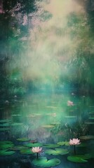 Water Lily Pond, Lake Flowers, Waterlily Vertical Painting, Water Lilies