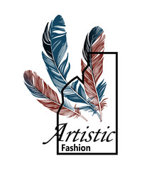 artist fashion feathers t-shirt graphic design vector illustration 