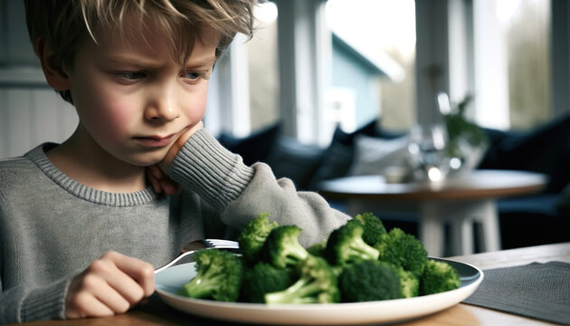 Child refusing to eat vegetables, boy disliking Broccoli.If your child doesn't like a particular vegetable, try offering small amounts of the vegetable with another healthy food that your child likes