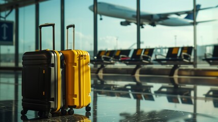 Sleek Suitcases Overlooking Tranquil Departure Lounge