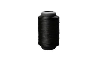 Spool of Black Thread. A close up photograph of a spool of black thread placed on a Transparent background.
