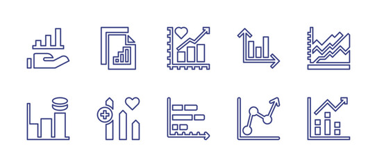 Graph line icon set. Editable stroke. Vector illustration. Containing document, investment, area graph, graph, line graph, graph bar, bar graph.