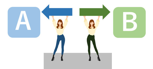 左右矢印をもつ女性たちのイラスト