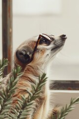 Curious Meerkat Wearing Sunglasses Against a Soft Background