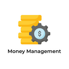 Coins stack with gear showing concept icon of money management