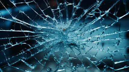 Car glass broken in cracks abstract background.