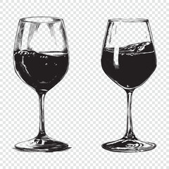 Cup of wine. Hand drawn engraving style vector illustrations.