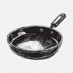 Frying pan. Hand drawn engraving style vector illustrations.