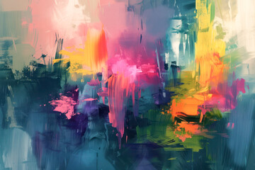 Painterly texture abstract background using bold bright brushstrokes with a contrasting color palette.	