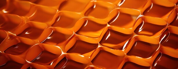 Closeup of hexagonal honeycomb cells with honey  - obrazy, fototapety, plakaty