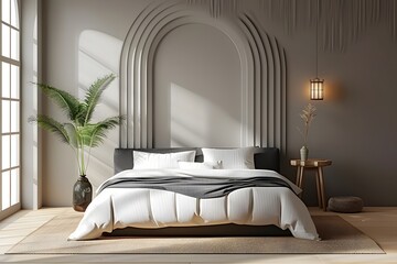 Modern interior bedroom design with arch
