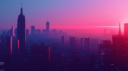 Develop a minimalist silhouette representation of architectural landmarks against a cityscape at dusk, portraying iconic structures with precision and style