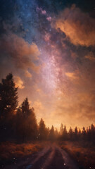 Sunset Sky with Clouds in a Cosmic Fantasy