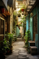 Fototapeta na wymiar Narrow street in tropical old city