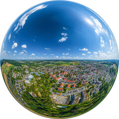 Aulendorf im Schussental nahe Ravensburg in Baden-Württemberg, Little Planet-Ansicht, freigestellt - obrazy, fototapety, plakaty