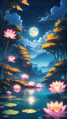 Obraz na płótnie Canvas Nighttime Blooms: Lotus and Water Lily