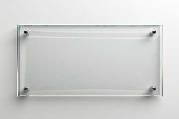 A frontal view of an empty glass plate mounted on a white wall.