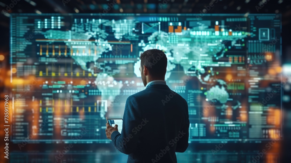 Aufkleber Business virtual screen graph chart digital technology and trader online trading investment in stock market, Financial management technology on virtual screen. Business finance data. Generative AI.
