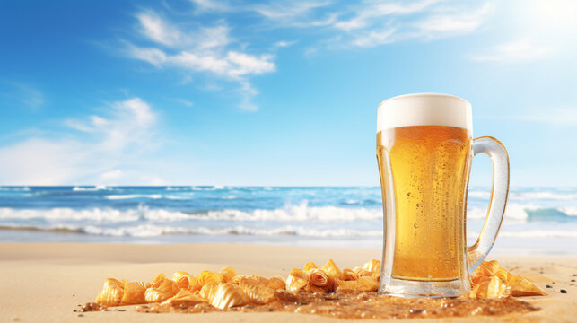 Beach scene featuring cold beer
