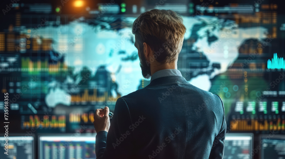 Aufkleber Business virtual screen graph chart digital technology and trader online trading investment in stock market, Financial management technology on virtual screen. Business finance data. Generative AI.