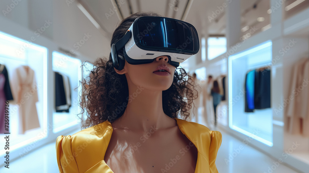 Aufkleber a woman wear virtual vr, embarking on a vision to provide a fashion experience that transcends physi