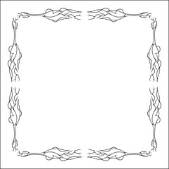 Black and white vegetal ornamental frame with tree branches, decorative border, corners for greeting cards, banners, business cards, invitations, menus. Isolated vector illustration.	