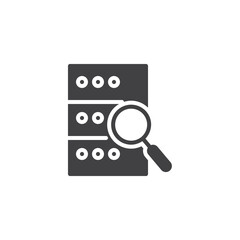 Magnifying glass over a server vector icon