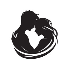 Minimalist Couple Silhouettes Capturing Embarrassing yet Endearing Encounters- Vector embarrassing couple silhouette.