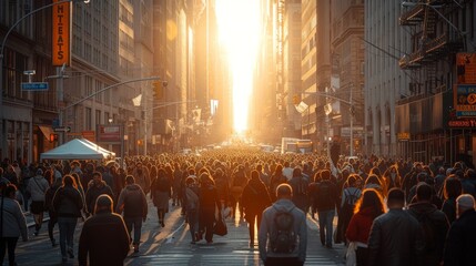 Walking on a busy street in New York City, a crowd of anonymous people - obrazy, fototapety, plakaty