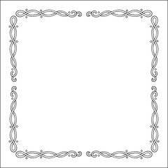 Elegant black and white frame with Scandinavian ornament, decorative border, corners for greeting cards, banners, business cards, invitations, menus. Isolated vector illustration.	
