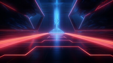 Vibrant 3d technology abstract neon light background with cyber futuristic sci-fi vibes, ideal for mock-ups and presentations in business and technology settings


 - obrazy, fototapety, plakaty