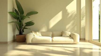 Modern Living Room With White Couch and Potted Plant