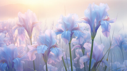 Delicate soft pastel blue flowers in the morning.