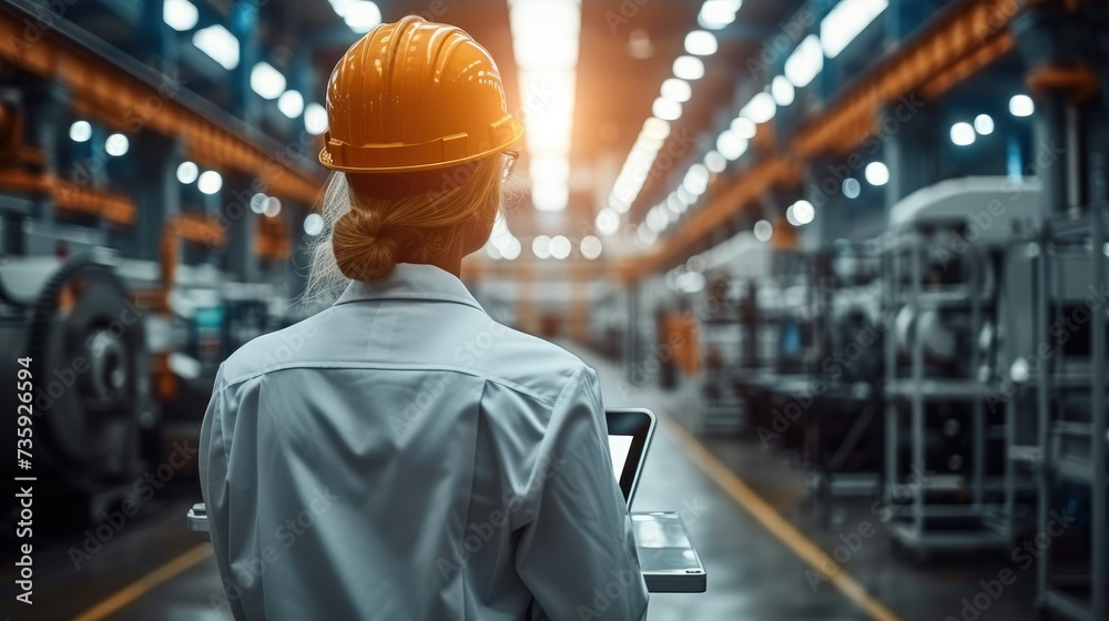 Leinwandbilder Digital manufacturing operation, Engineer manager monitors and controls robot arm automation in smart factories in real time monitoring system software, welding robots. Generative AI.