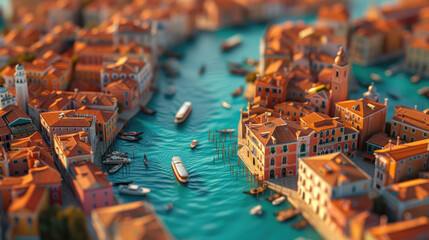 Venetian Charm: Miniature Canal Scene - obrazy, fototapety, plakaty