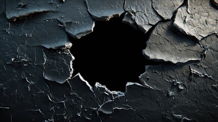 Hole with cracks in the wall, damaged and broken texture surface background or banner - obrazy, fototapety, plakaty