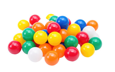 Colorful Balls Piled. A vibrant collection of colorful balls stacked neatly on a plain Transparent backdrop, creating a playful and eye catching composition.