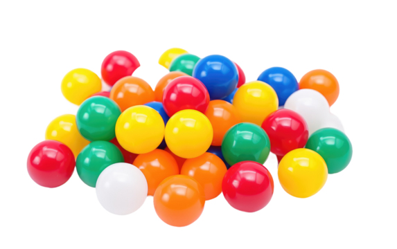 Colorful Balls Piled. A vibrant collection of colorful balls stacked neatly on a plain Transparent backdrop, creating a playful and eye catching composition.