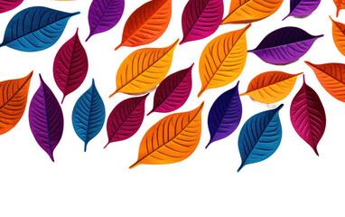A Group of Colorful Leaves. A vibrant assortment of leaves in various shapes, sizes, and colors scattered across a clean Transparent background.