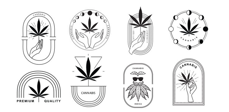 Medical cannabis emblems, label, set of logos vector template on white background