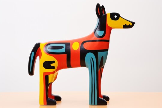 a colorful dog statue on a table